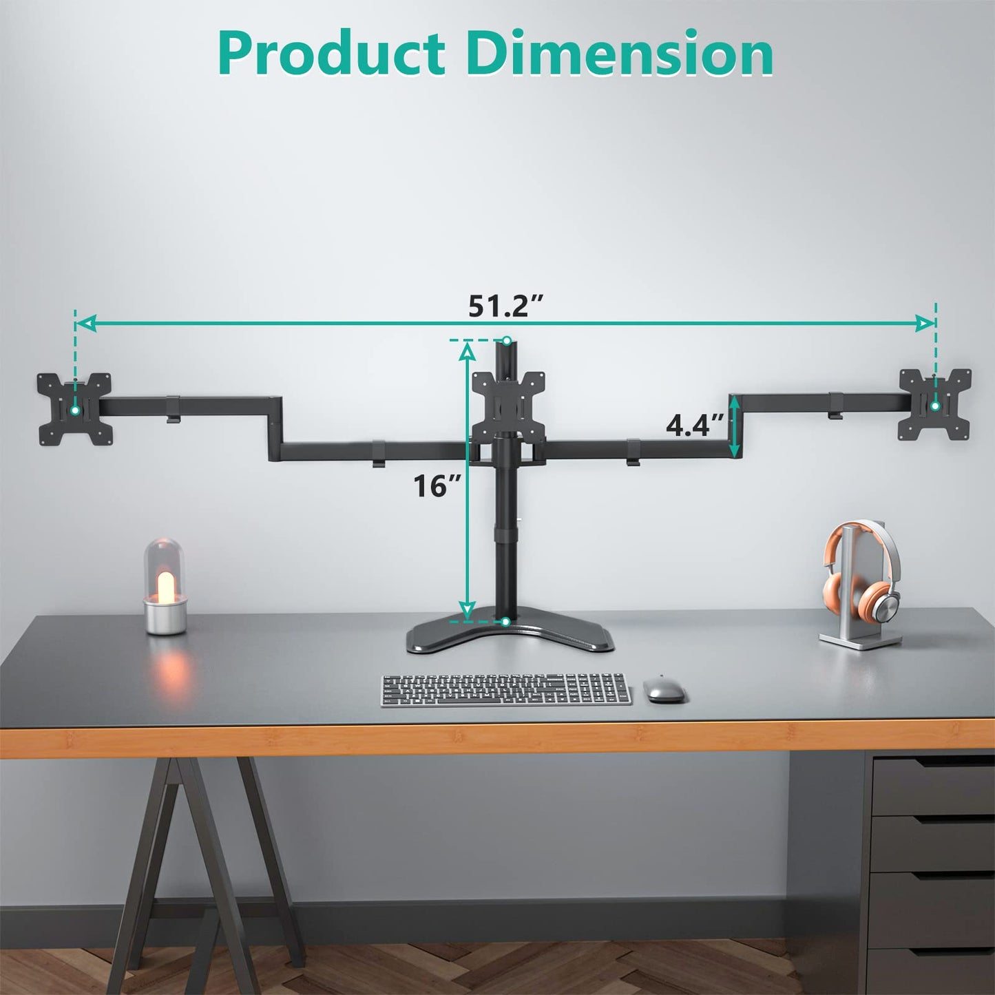 Soporte para Monitor Triple WALI Negro con Inclinación y Rotación para Escritorio