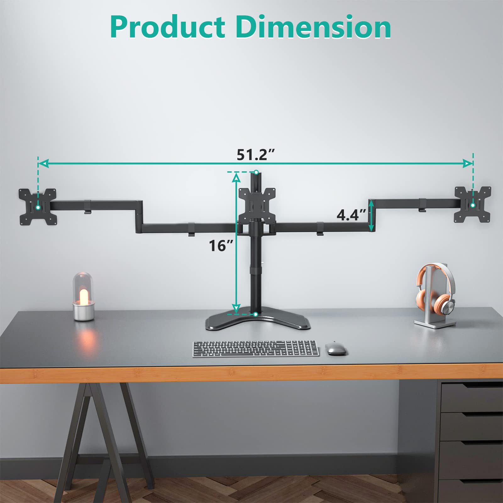 Soporte para Monitor Triple WALI Negro con Inclinación y Rotación para Escritorio
