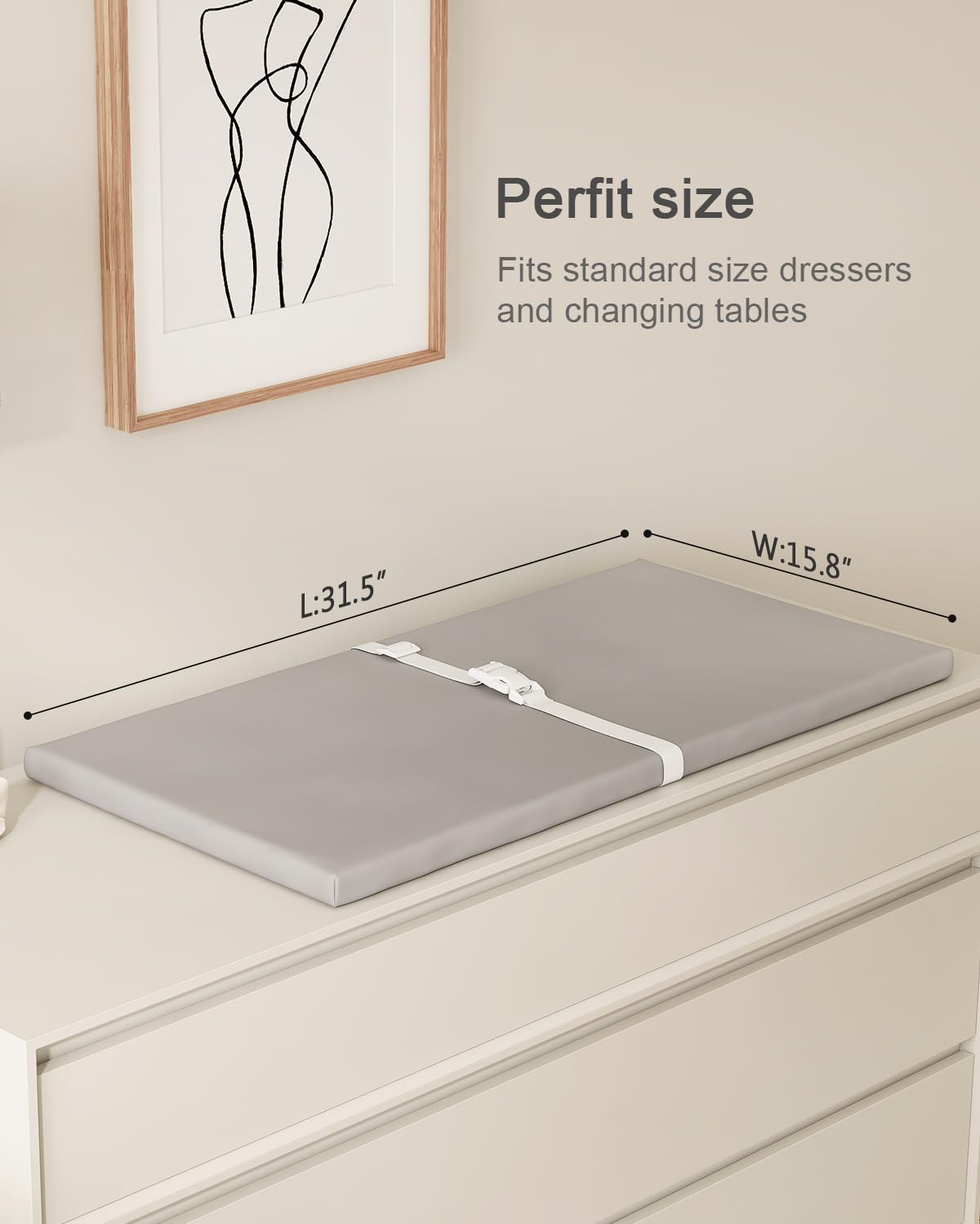 YACODAVO - Cambiador de bebé lavable para cambiador y mesa, cómodo cambiador de pañales con funda de piel impermeable y limpia, tamaño estándar (31.5 pulgadas de largo x 15.7 pulgadas de ancho), gris