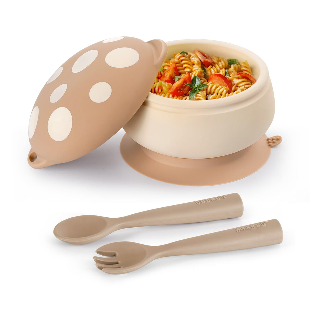 haakaa - tazón de silicona para hongos para bebé, tazón de alimentación de bebé y cubiertos Bendy, tostado