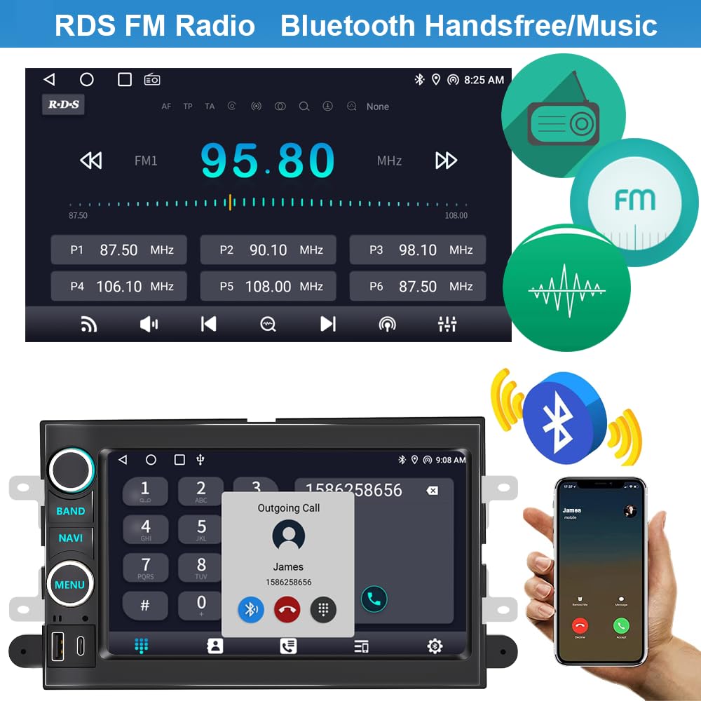 Radio de coche Android estéreo para Ford F150/F250/F350 Expedition Edge 2004-2014, Mustang 2005-2009, E150/E250 2009-2014, Mercury Milan 2006-2009 con Apple Carplay Android Auto GPS/WiFi/Backup Camera