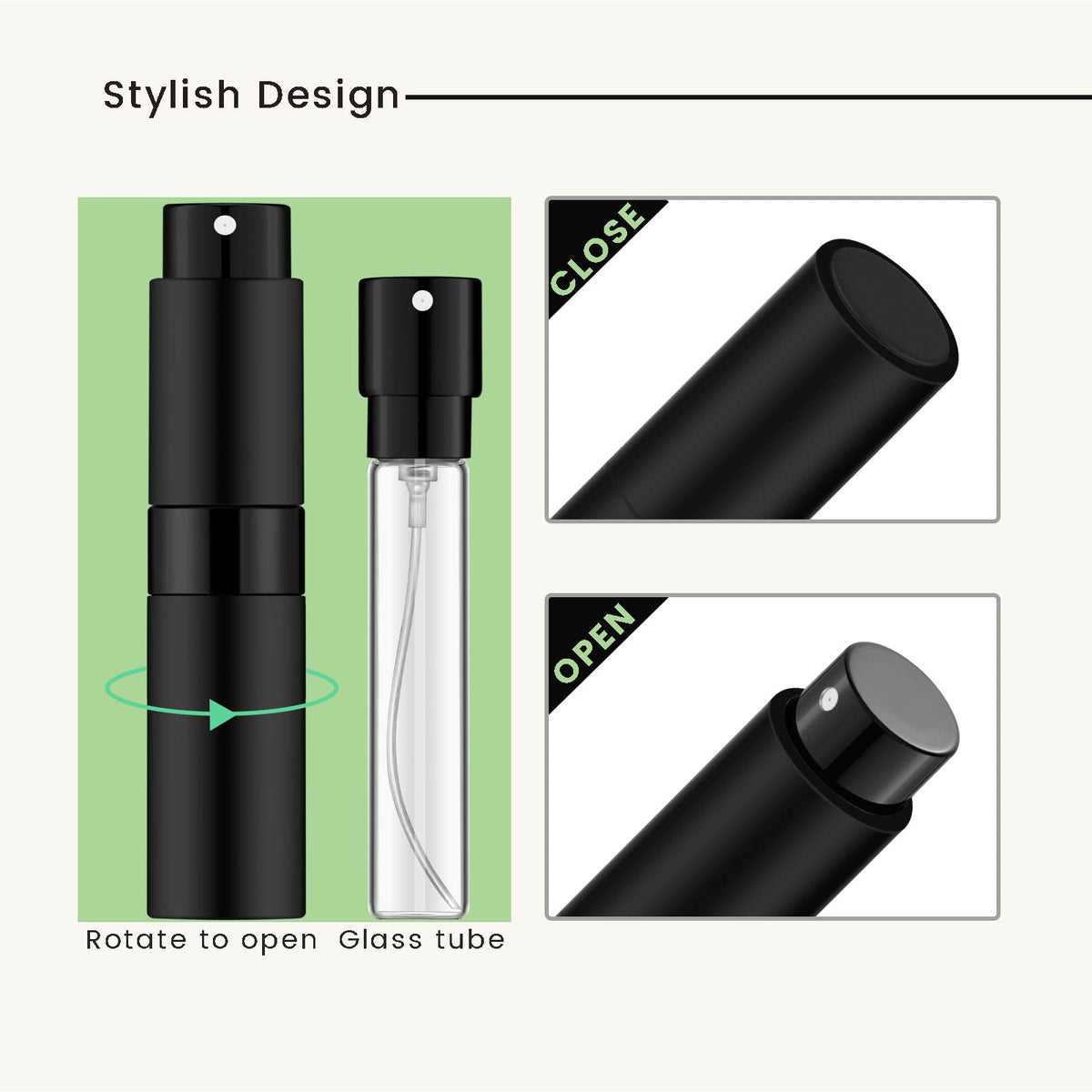 Mozzafiato Mini atomizador de perfume portátil de 8 ml, botella de spray vacía rellenable, botellas de perfume de viaje para Colonia (negro mate)