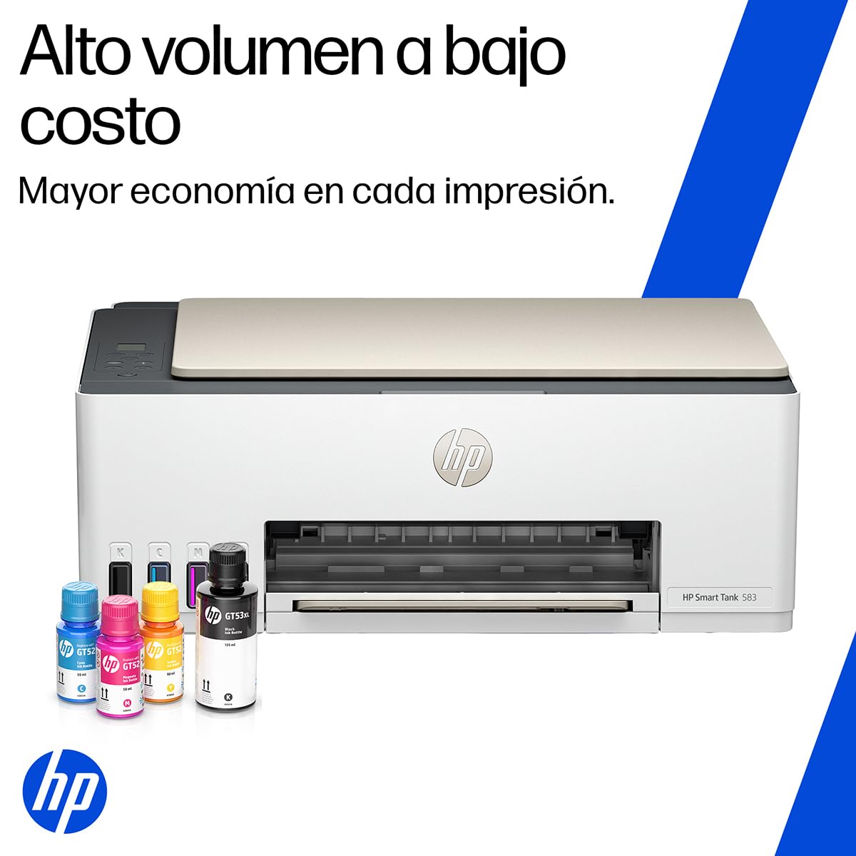 HP Impresora Multifuncional Smart Tank 583, Todo-en-Uno, Tanque de Tinta, WiFi, USB, Bluetooth, Smart, AirPrint, Impresión, Copiado, Escaneo (4A8D7A#AKY)