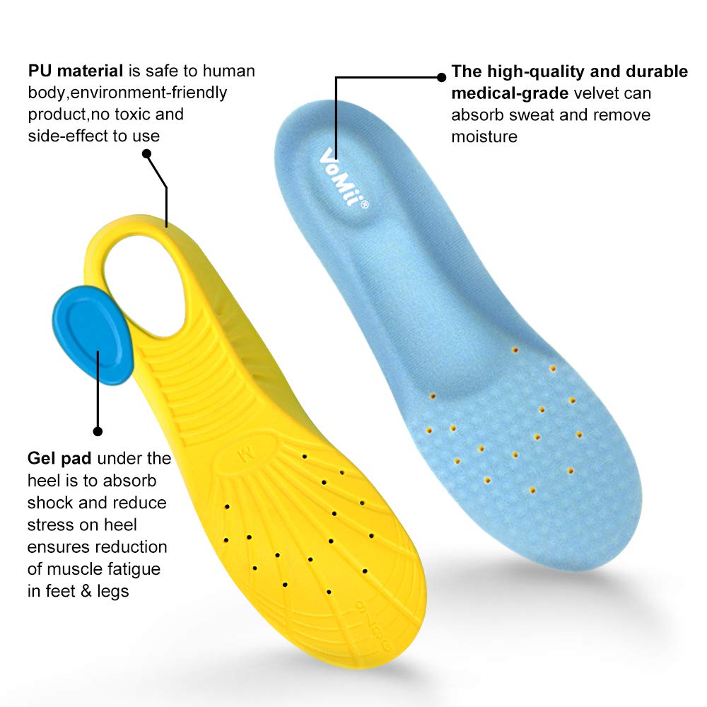 Plantillas VoMii Espuma Viscoelástica Poliuretano para Fascitis Plantar Cómodas y Transpirables para Mujer, Hombre y Niño