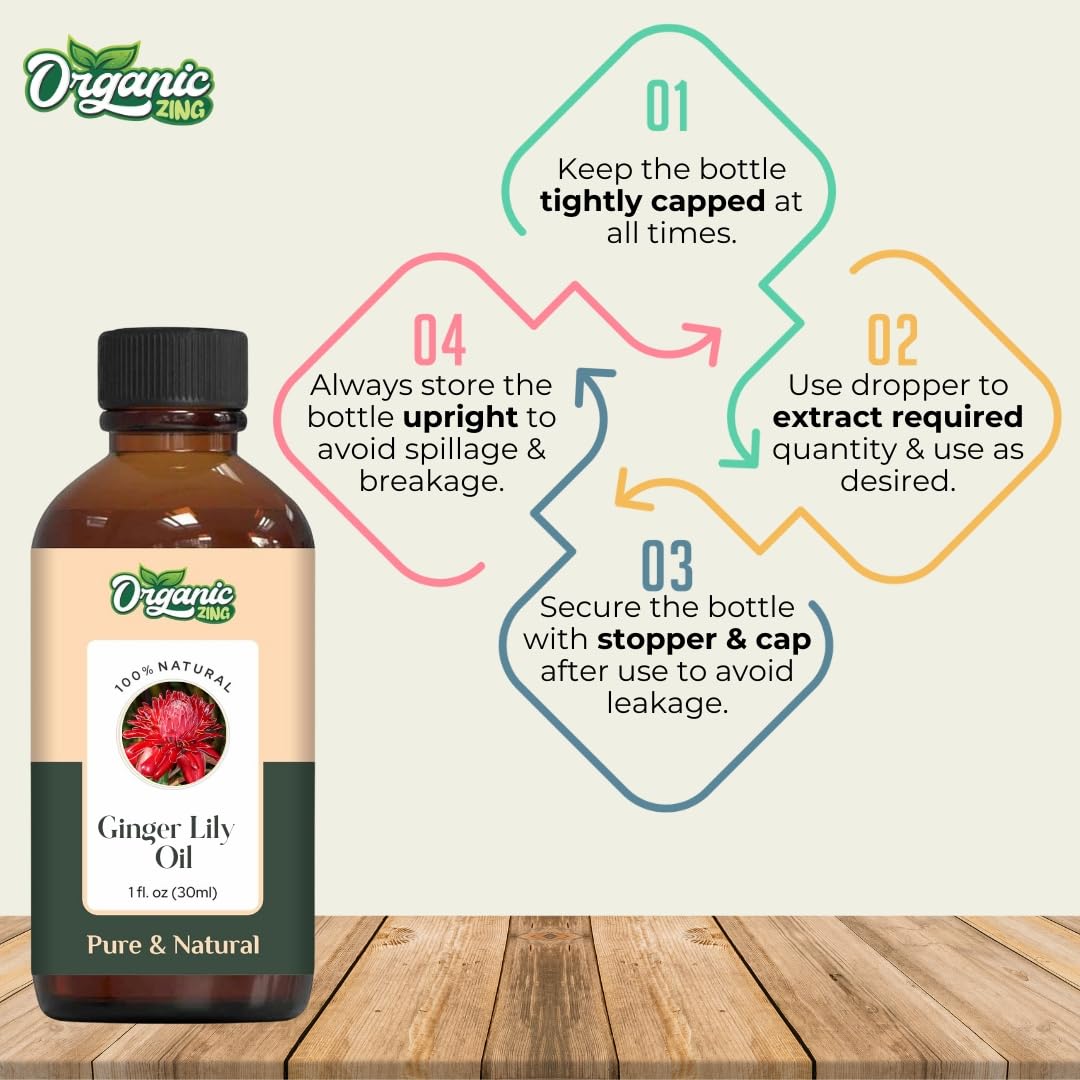 Organic Zing Ginger Lily (Hedychium coronarium) Oil | Pure & Natural Essential Oil for Skincare, Hair Care, Aroma and Diffusers- 30ml/1.01fl oz