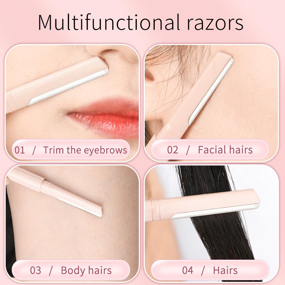Generic Maquinilla de afeitar facial de doble punta para mujer – Herramienta para cejas y dermaplaning | Paquete de 6 = 12 cuchillas de acero inoxidable | Eliminador de vello facial y exfoliante para