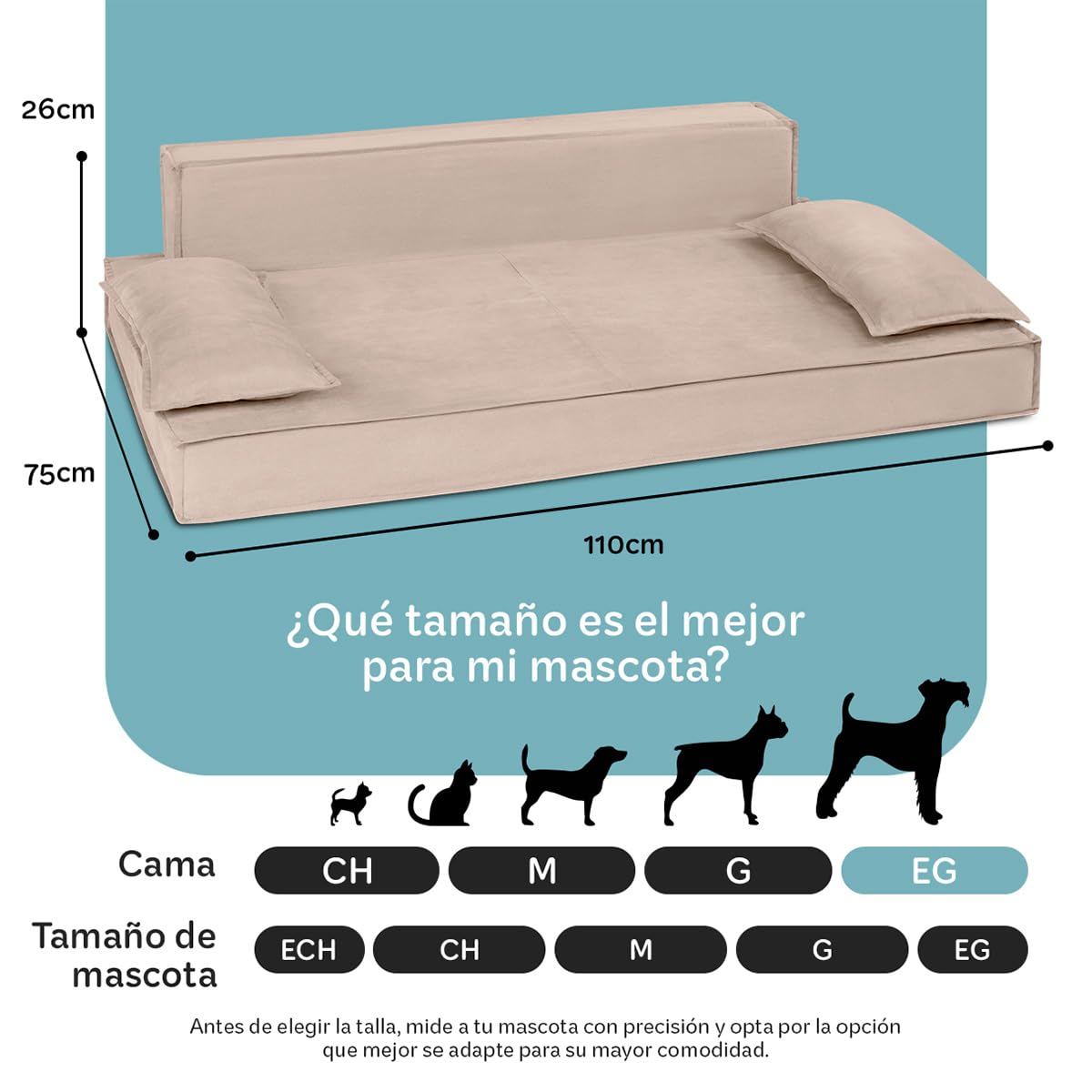 Sofá Cama Ortopédica ESQUIMAL Champagne Extra Grande para Perros y Mascotas con Funda Lavable