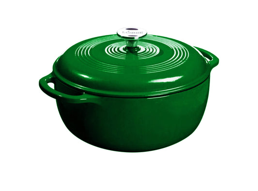 Lodge - Horno holandés de hierro fundido esmaltado de 6 cuartos con tapa, asas dobles, apto para horno hasta 500 °F o en estufa, uso para marinar, cocinar, hornear, refrigerar y servir - Evergreen