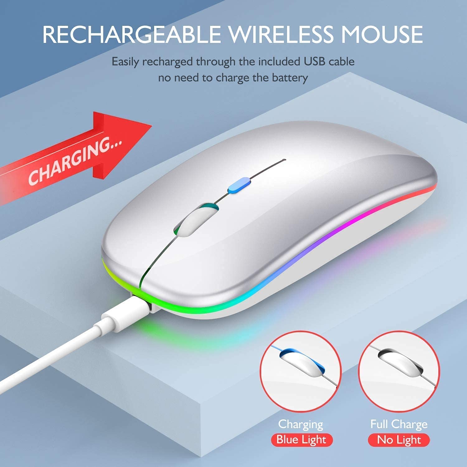 Mouse Inalámbrico Uplayteck LED Bluetooth Recargable Silencioso