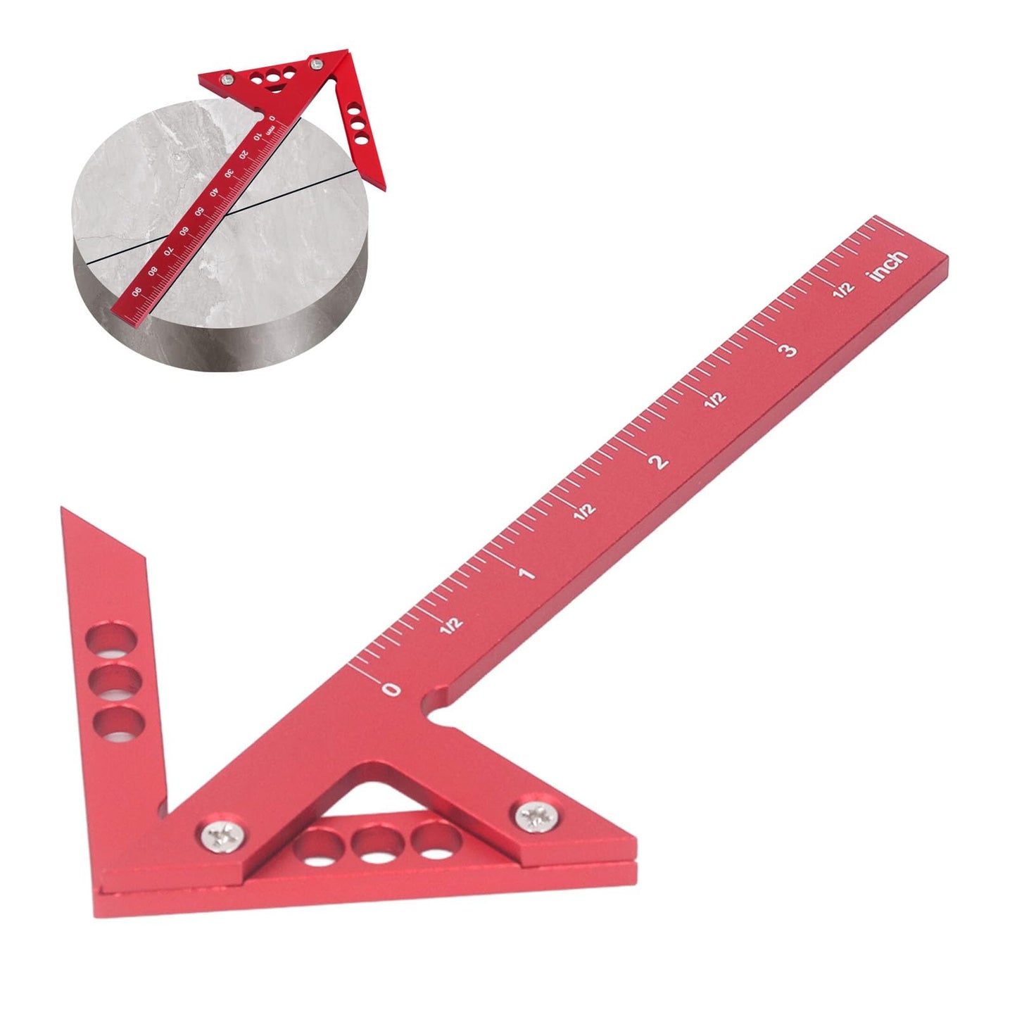 Buscador central, medidor de línea, herramienta de medición central, regla de carpintero de ángulo recto de 45/90 grados, centro de carpintería de aleación de aluminio