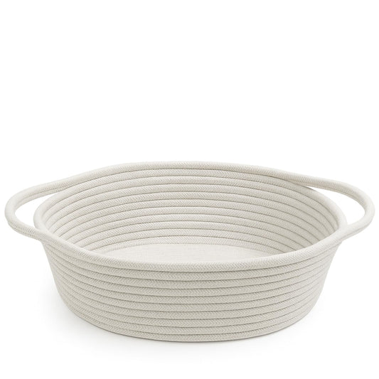 GiftExpress - Cesta de Pascua tejida blanca, 13 x 8 x 5 pulgadas, cuerda de algodón con asa para artículos de bebé o juguetes de gato y perro, cesta de regalo suave con asas para almacenamiento de