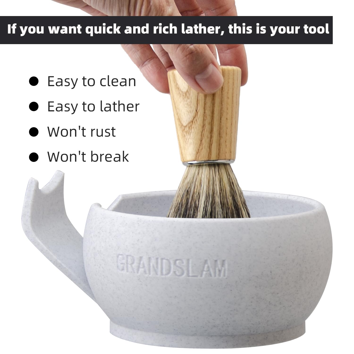 Grandslam - Tazón de afeitar con crestas, taza de afeitar con soporte para brocha, jabón, tazón de afeitar para crema de afeitar y jabón, duradero y mantiene el calor por más tiempo, espuma rica y