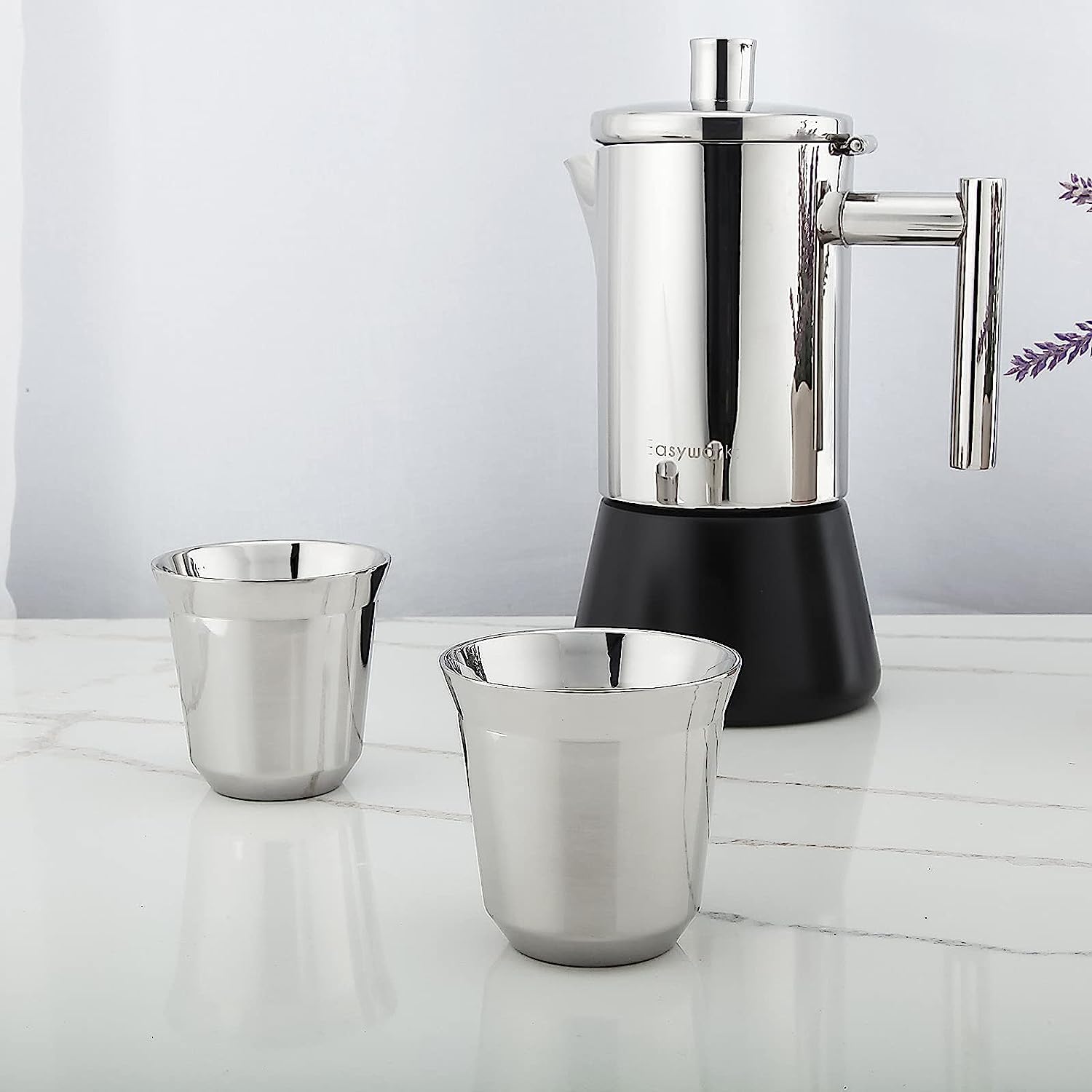 Easyworkz Juego de tazas de espresso de acero inoxidable con aislamiento de doble pared, 150 ml