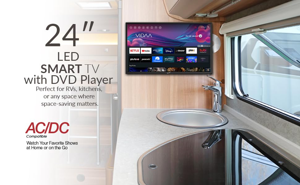Televisor LED Smart VIDAA Supersonic 24 Pulgadas con Reproductor de DVD Incorporado