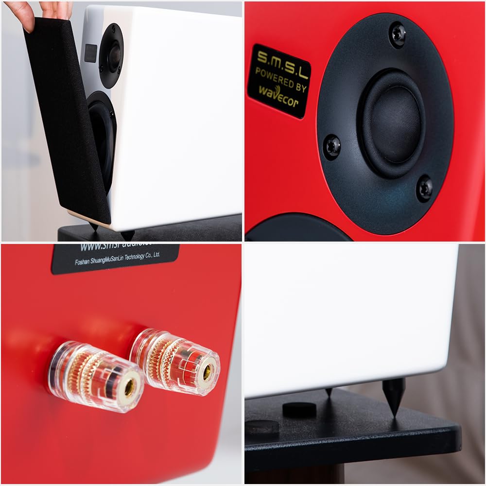 S.M.S.L - Sistema de altavoces pasivos Tabebuia para estantería, controladores Wavecor personalizados, 100 W por canal, respuesta de 56 Hz-32 kHz, distancia de pared ajustable con picos (par) (negro)