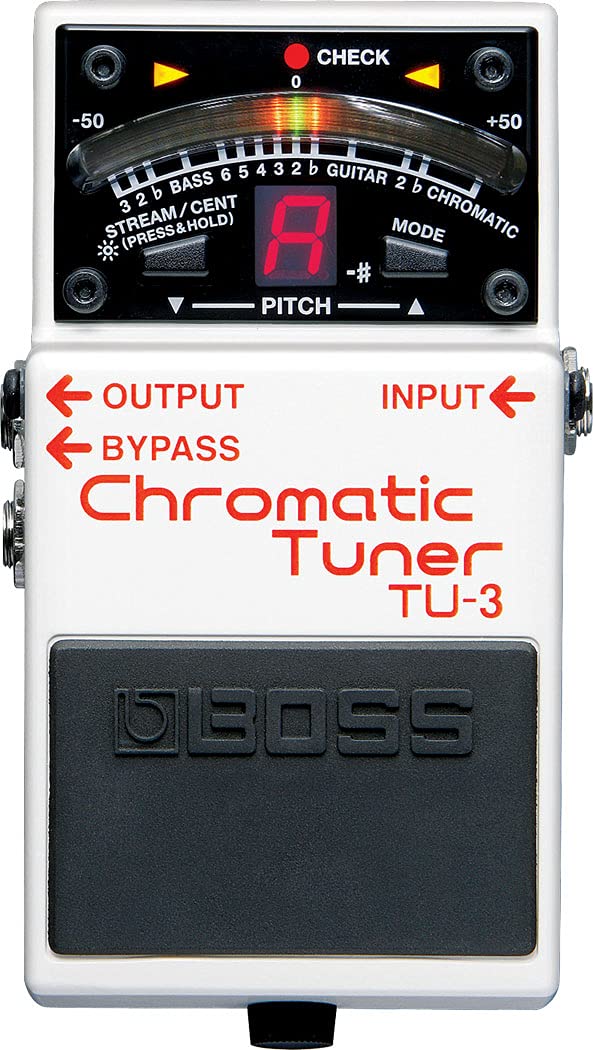 Boss TU-3 - Pedal de afinador cromático - Paquete con cable de instrumento Gearlux, cable de conexión y púas