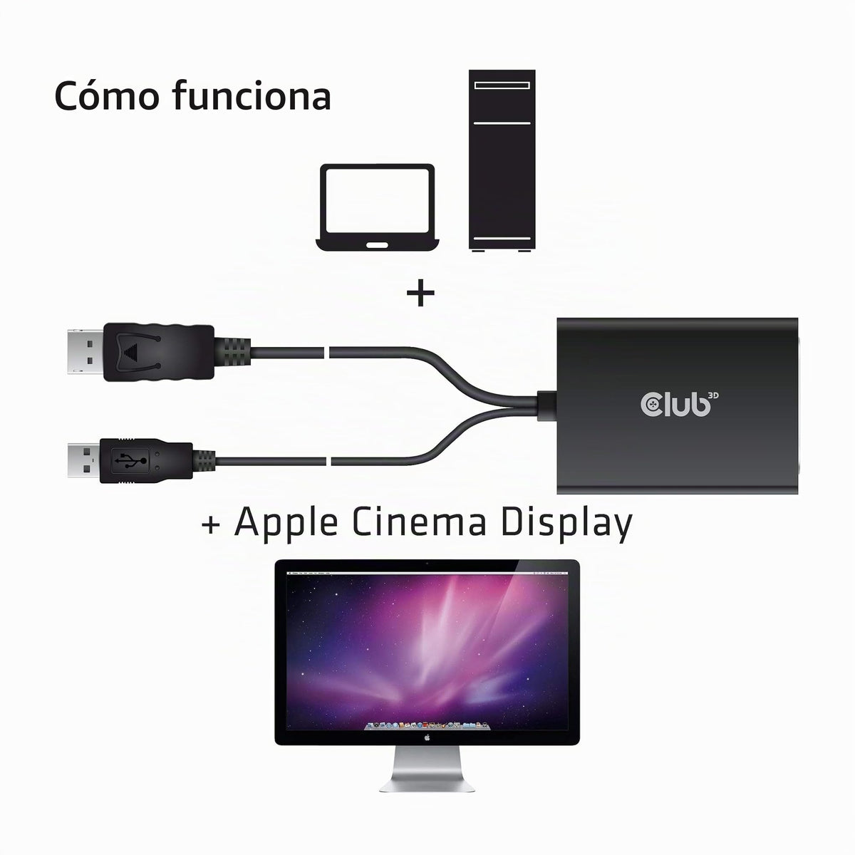 Adaptador Activo DVI-D CAC-1010 Club 3D Blanco Alimentado por USB A resolución 2560x1600 Compatible con HDCP