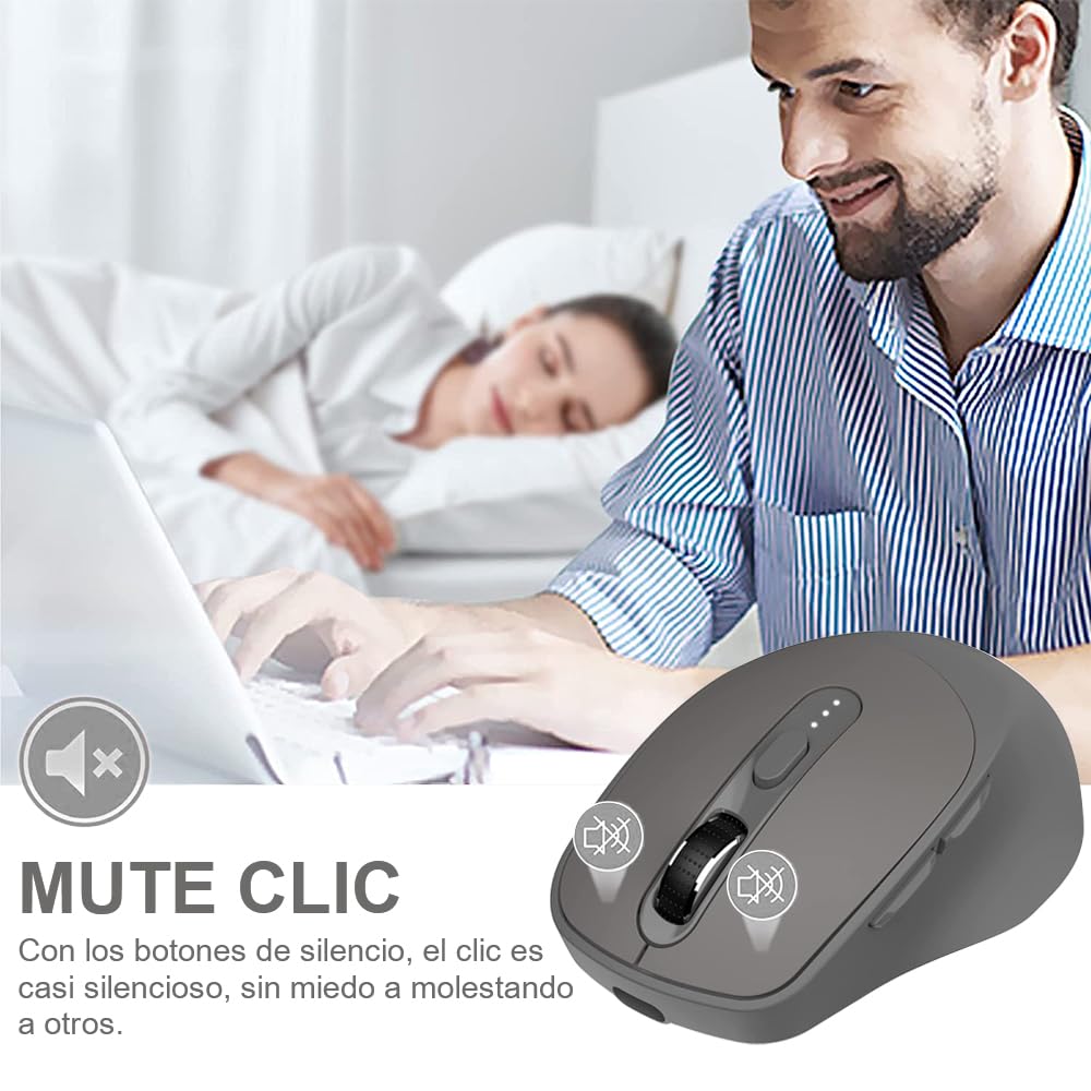 Free wolf X7 Mouse Inalámbrico, Mouse Bluetooth/2.4G Modos Dual, Ratón Recargable y Ergonómico con Indicador de Batería, Click Silencioso, para Computadora, Portátil, Tableta, Teléfono (Negro)