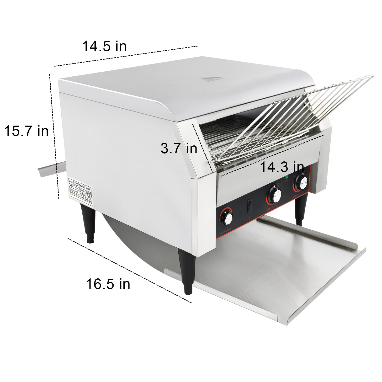 NJTFHU Tostador Transportadora Comercial, 2600 W/450 Rebanadas/Hora, Control de 7 Velocidades/3 Opciones de Modo, Industrial de Encimera, Eléctrica de Restaurante