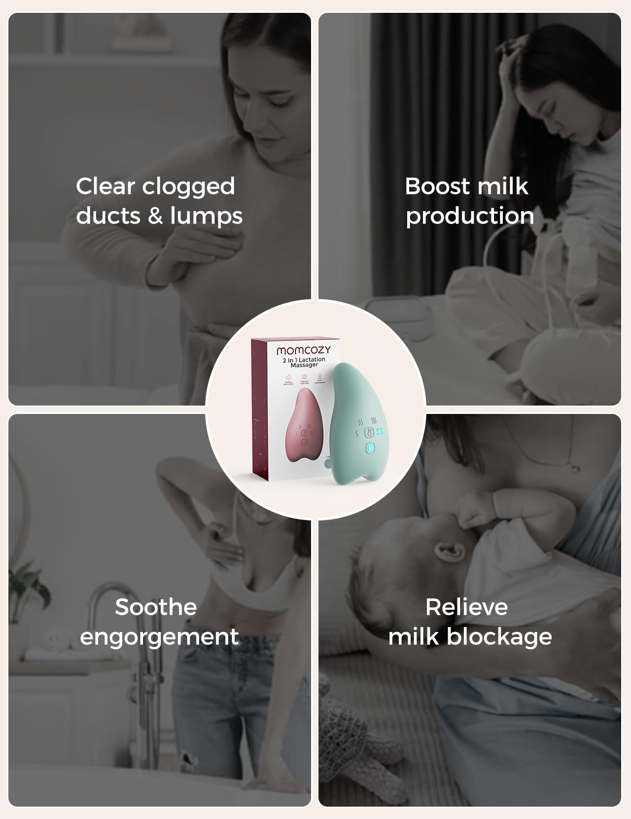 Momcozy A1Pro Masajeador Eléctrico de Lactancia, Vibración Profunda y Calentamiento Rápido para una Extracción Eficiente, Función de Memoria y Carga Rápida, para Postparto, Azul-Verde