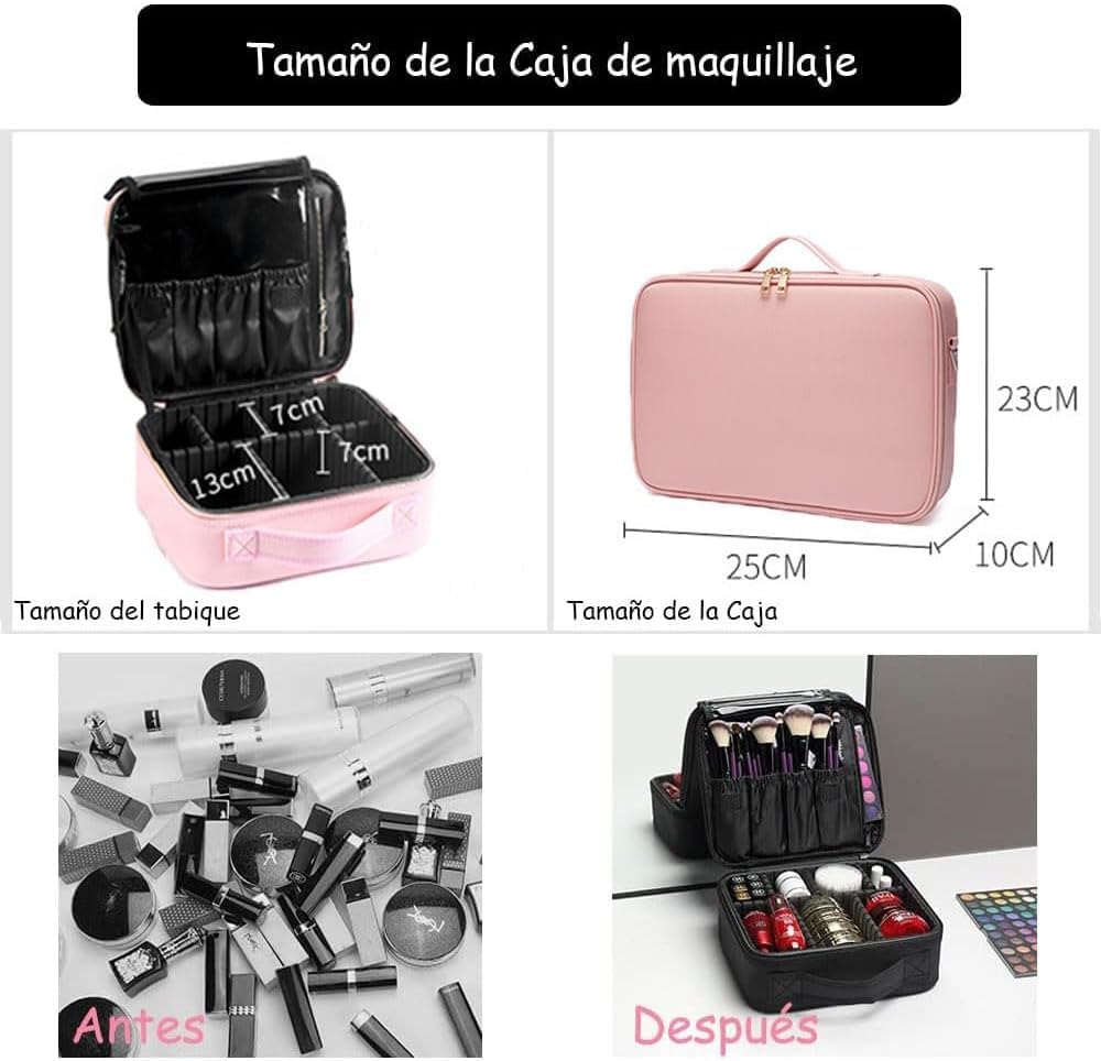 Estuche de Maquillaje de Viaje Portátil Profesional, 2 Layer, 25x23x10cm Bolsa de Cosméticos Impermeable con Divisor Ajustable Adecuada para Cosméticos, Cepillo de Maquillaje