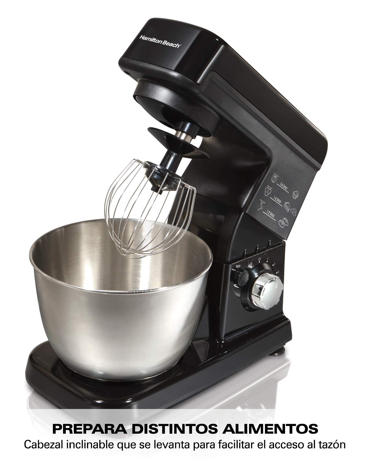 Hamilton Beach Batidora de Pedestal, 6 Velocidades, con 3 Accesorios, 300 Watts, Negra (63325)
