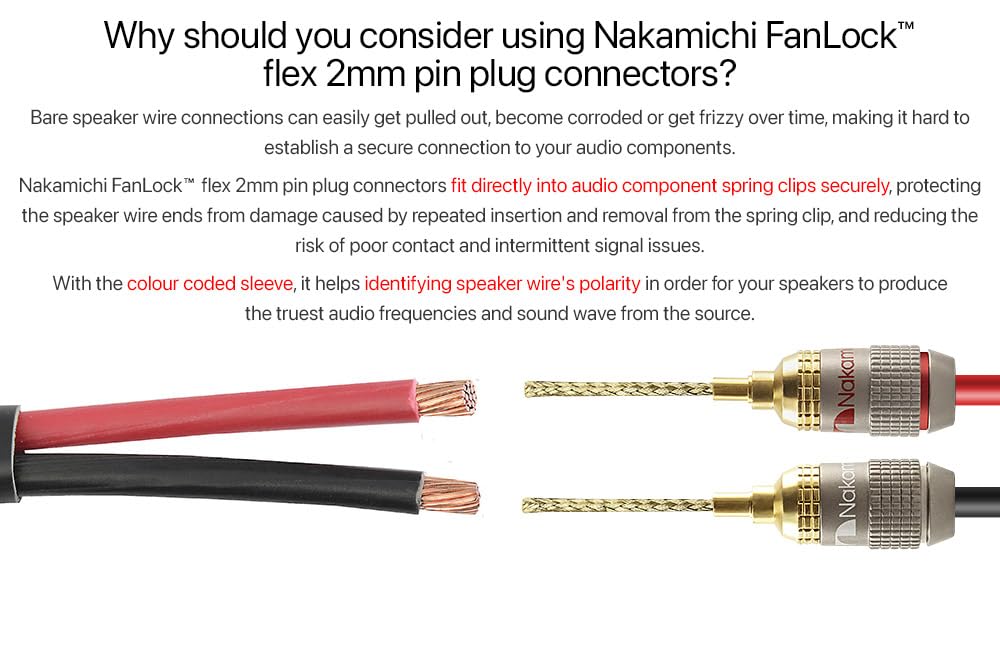 Conectores Plátano Nakamichi Gold de 24K Excel Series para Terminales de Clip de Resorte y Amplificador