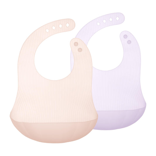 Babero de Silicona Olababy Coral Lila con Funda de Viaje para Bebé y Niños Pequeños