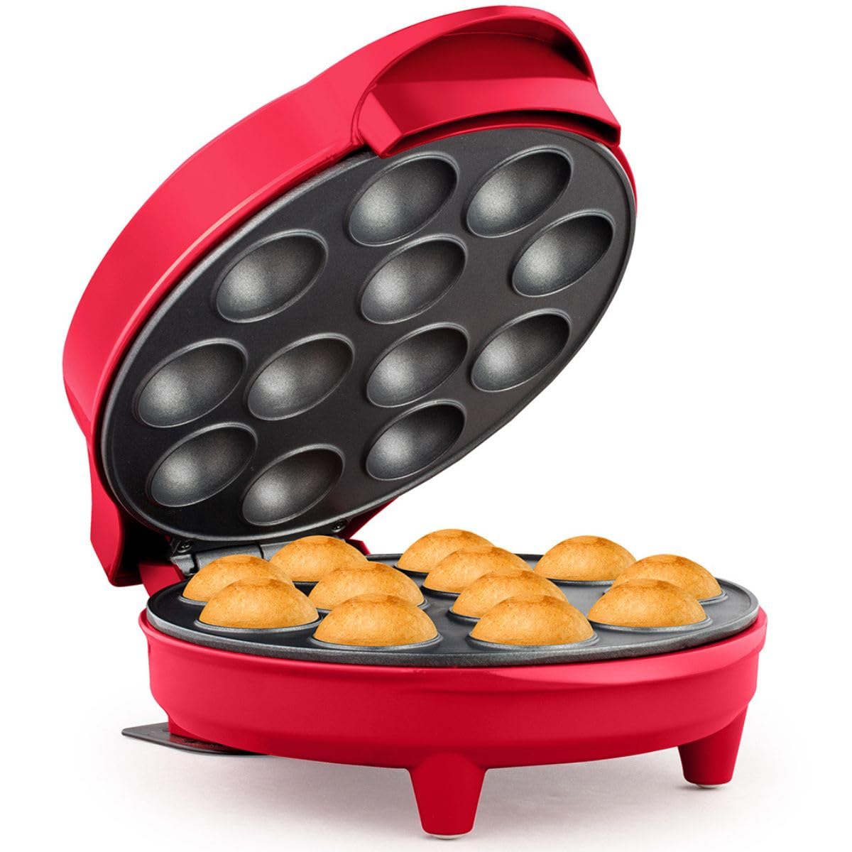 Holstein Housewares Cake Pop Maker, color rojo, hace 12 tartas, revestimiento antiadherente, perfecto para cumpleaños y fiestas de día festivo