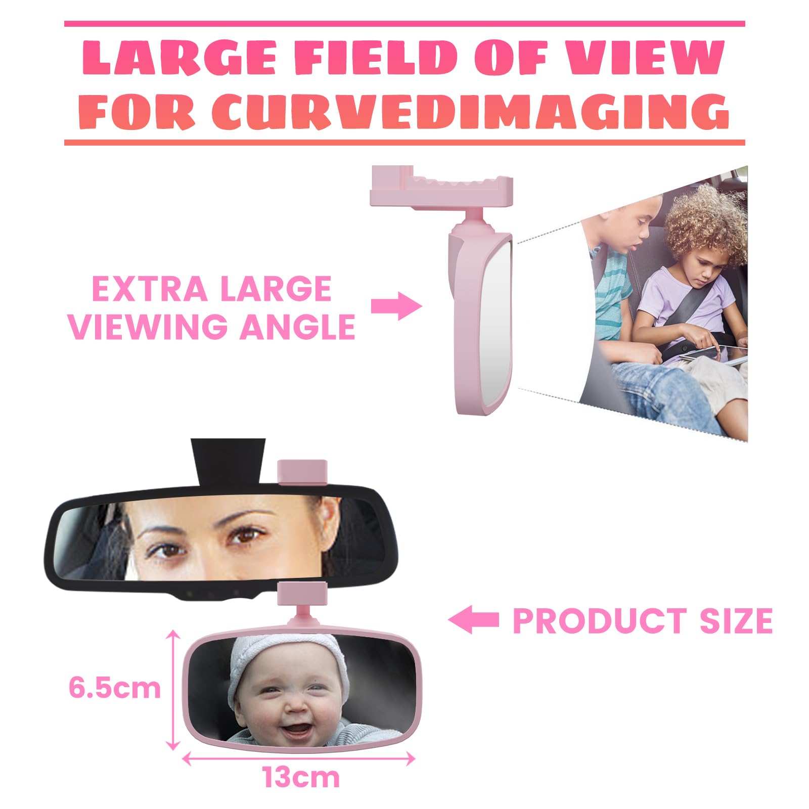 KERHAND - Espejo de coche de bebé de 360 grados para asientos traseros, espejos de seguridad para niños con instalación sin herramientas, espejo retrovisor para niños, sin BPA, inastillable y