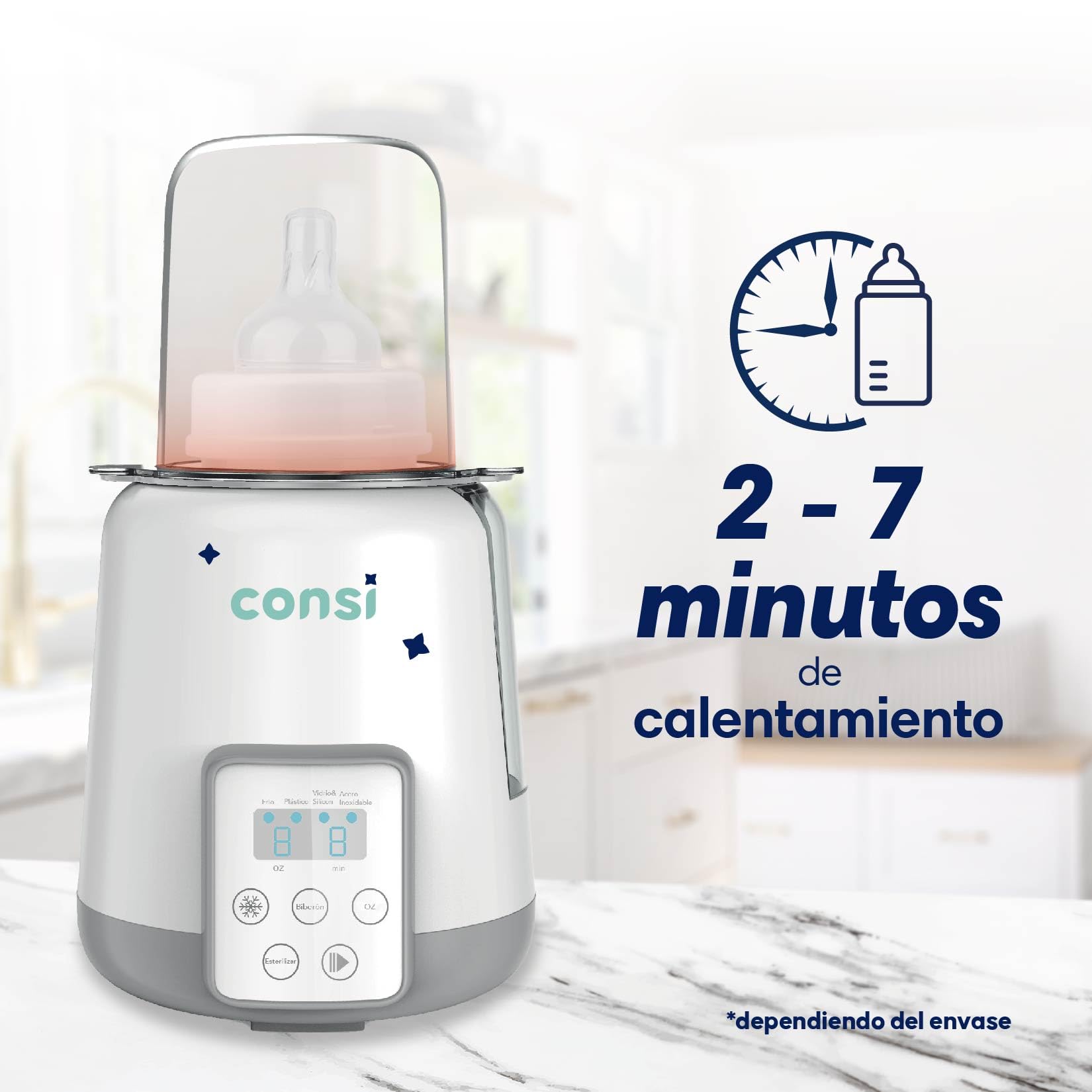 Consi Esterilizador de Biberones y Calentador Rápido de Leche con Temporizador, Panel Táctil, Protección Contra Ebullición en Seco y Ajuste de Temperatura Precisa | CM01