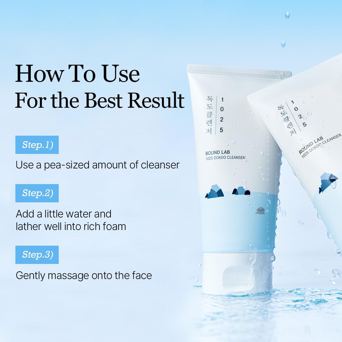Round Lab 1025 Dokdo Cleanser Limpiador Facial Hidratante con pH Bajo. Kit de 2 de 150 ml + 1 de 40 ml
