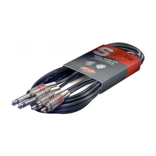 Cable Doble Stagg 10 Pies Negro Macho RCA y Teléfono