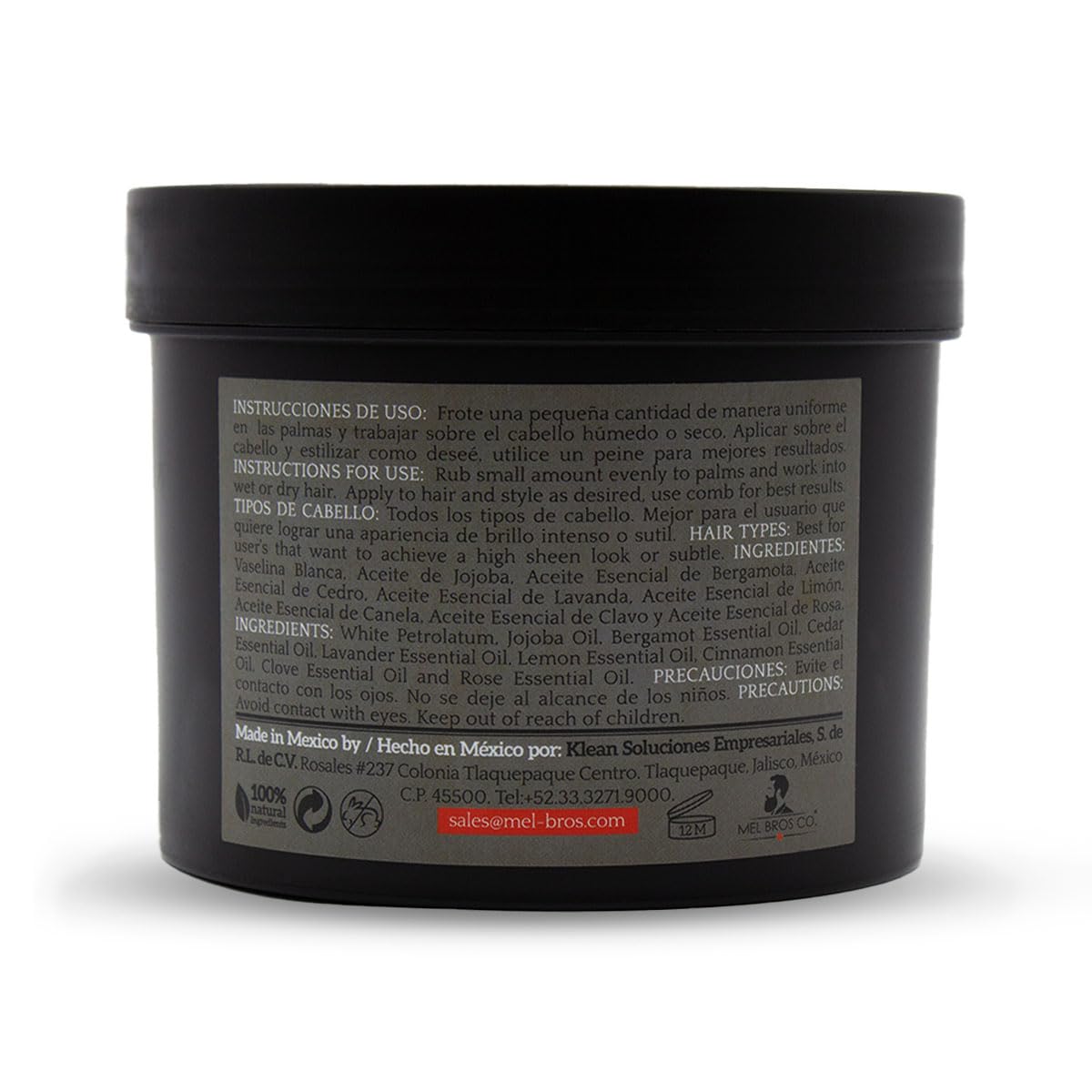Mel Bros Co. - Hair Styling Pomade - Pomada para Estilizar El Cabello Base Aceite - Extra Fijación (32 Oz)