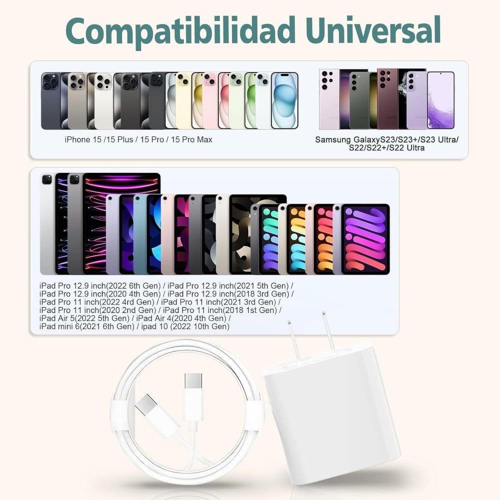 JUGLUTE iPhone 15/16 Cargador Tipo C, con 1.8M Cable USB C a C, Cargador iPhone Carga Rapida para iPhone 16Pro MAX/15Pro Samsung Galaxy S23/S23 Ultra
