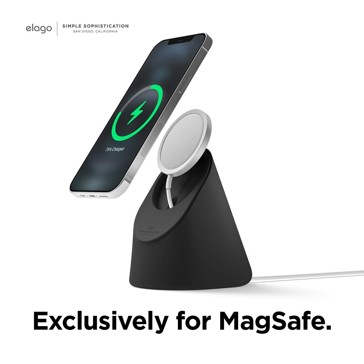 elago MS1 Soporte de Carga Compatible con Magsafe Cargador - Estación de Silicona Premium Compatible con iPhone 16, 15, 14, 13, 12 Serie [Magsafe No Incluidos] (Negro)