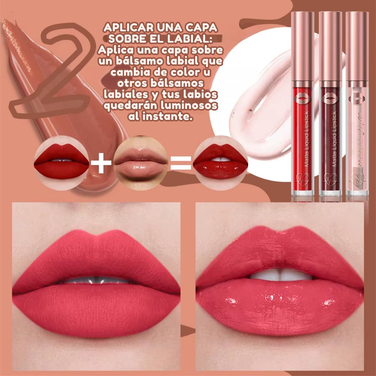 Set 3 Labiales Matte Larga Duración Maquillaje Waterproof Juego de brillo de labios de 3 piezas, Pintalabios líquido de larga duración, resistente al agua, mate, terciopelo, antiadherente, maquillaje (paq 4)