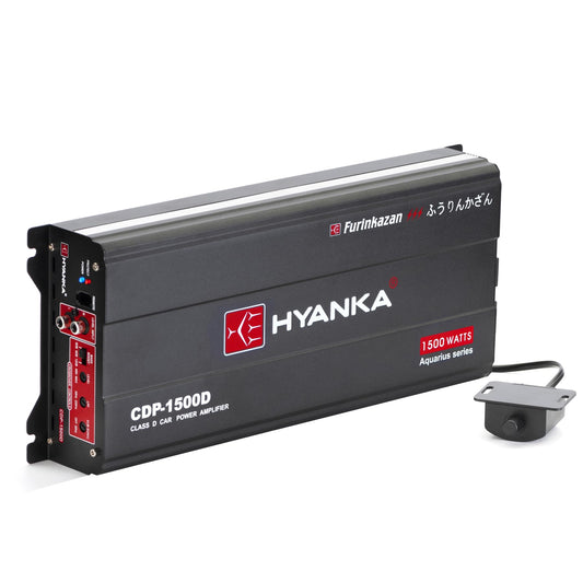 HYANKA CDP-1500D - Amplificador de subwoofer de audio para coche de clase D de 1 canal con refuerzo de graves, 1500 W RMS de alta salida, 1/2/4 ohmios estable, entradas de nivel bajo (RCA), fuente de