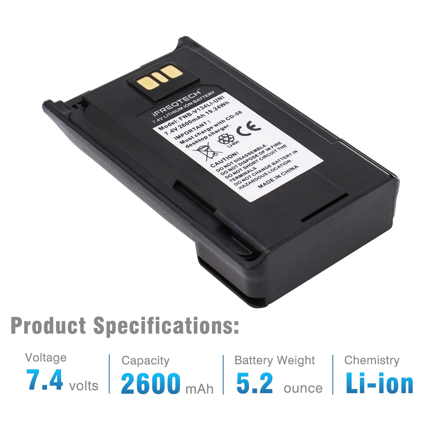 IFREQTECH FNB-V134LI Batería para Vertex Standard VX-260 VX-261 VX-264 EVX-261 VX-451 VX-454 VX-459 con Clip para Correa Radio portátil 2600 mAh