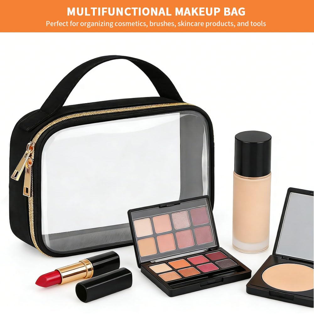 Paquete de 3 bolsas de maquillaje transparentes con asas, neceser de viaje para mujeres y hombres, bolsa de maquillaje de PVC repelente al agua, bolsa de transporte en aeropuerto, para viajes