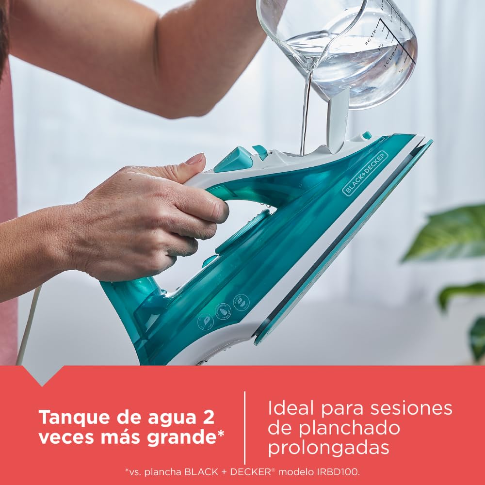 Black+Decker Plancha de Vapor TrueGlide muy durable y más vapor, Tanque de Agua 250ml, IRBD352