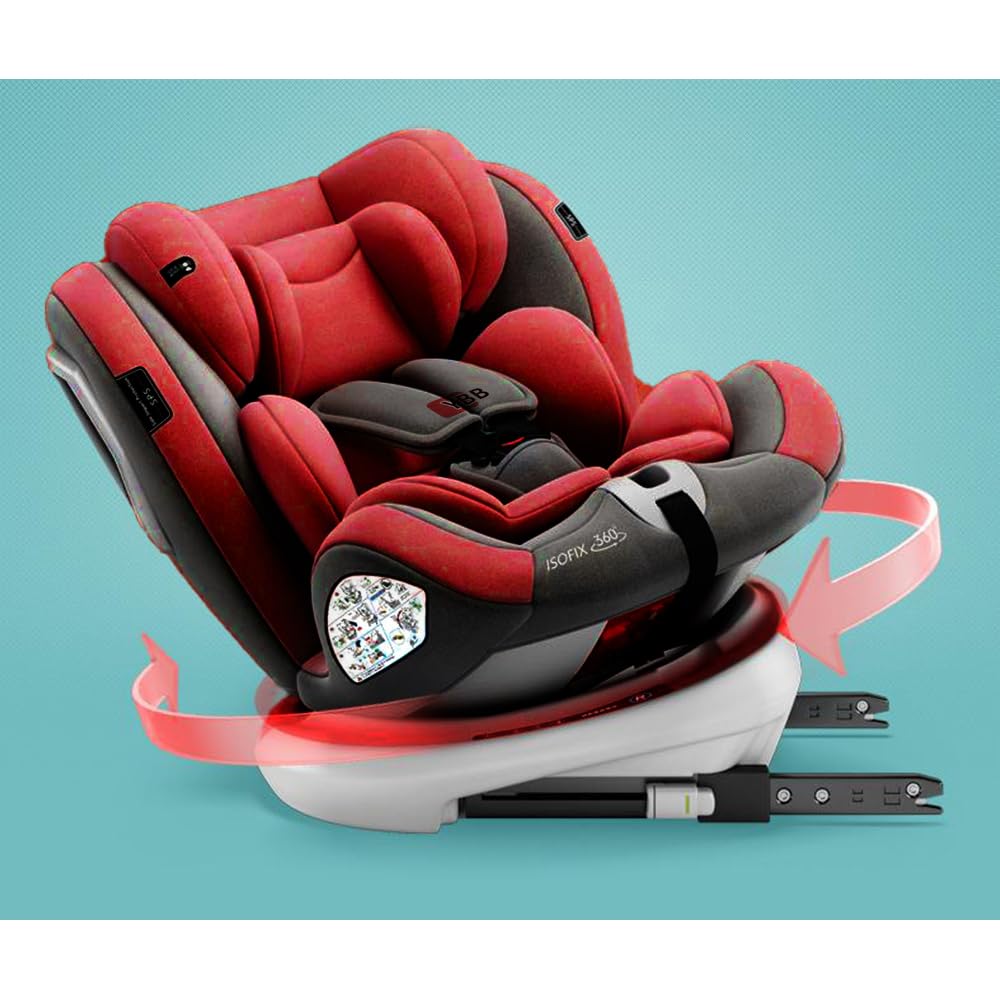 FINYQBET Autoasientos para Bebé, Asiento para Bebé Carro 3 en 1,Crecimiento Sostenible, Seguro y con Rotación 360°,Arnés de Cinco Puntos y Protección Biónica rojo