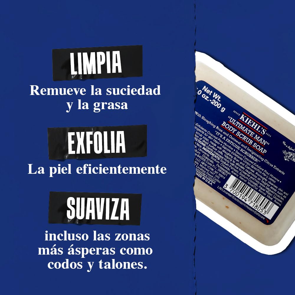 Jabón Exfoliante en Barra Kiehl's Ultimate Man Avena y Piedra Pómez para Hombre Energizante