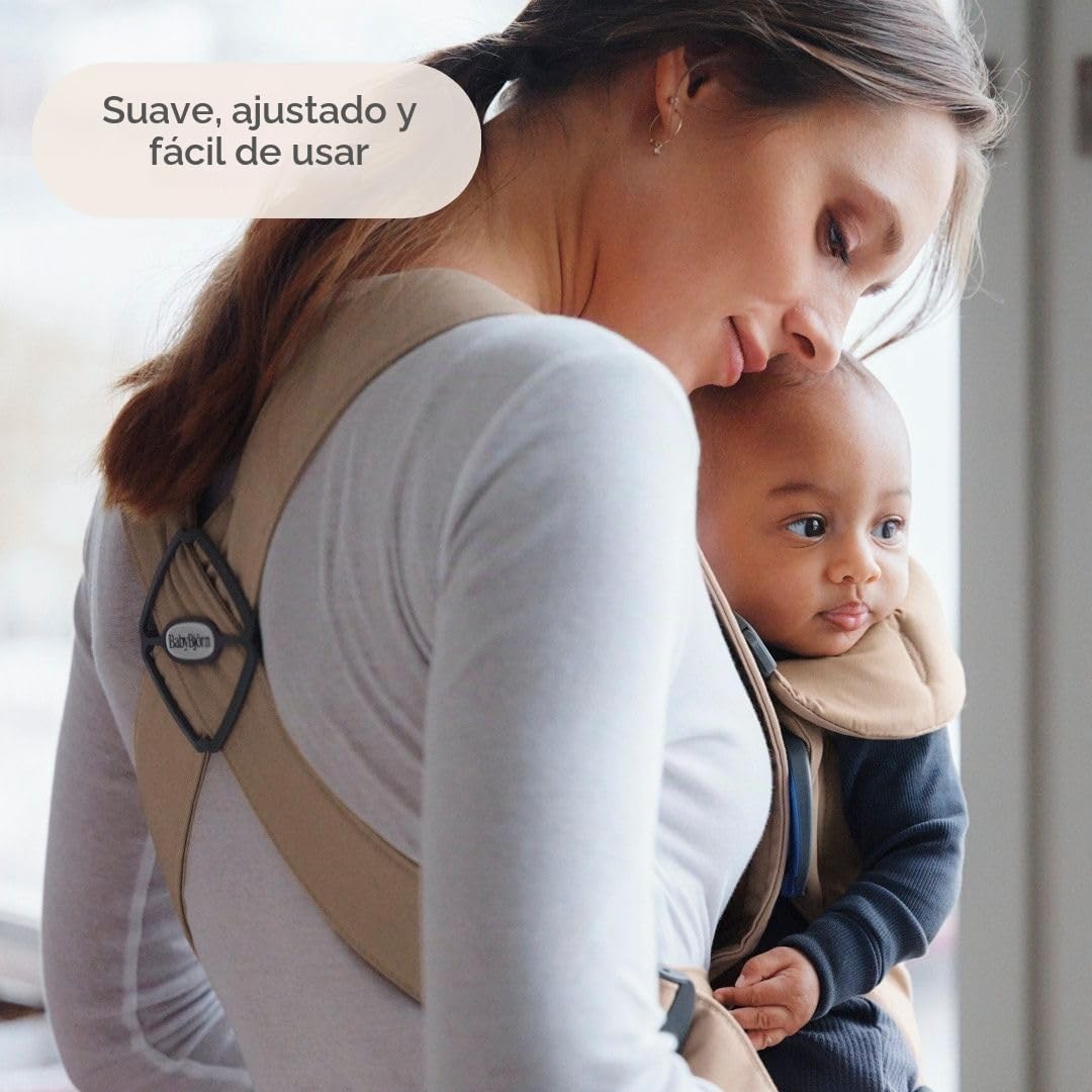 BabyBjörn Canguro Portabebé Mini, Beige, Woven | Para recién nacidos, de 0 a 12 meses (3.2–11 kg), ergonómico y fácil de usar
