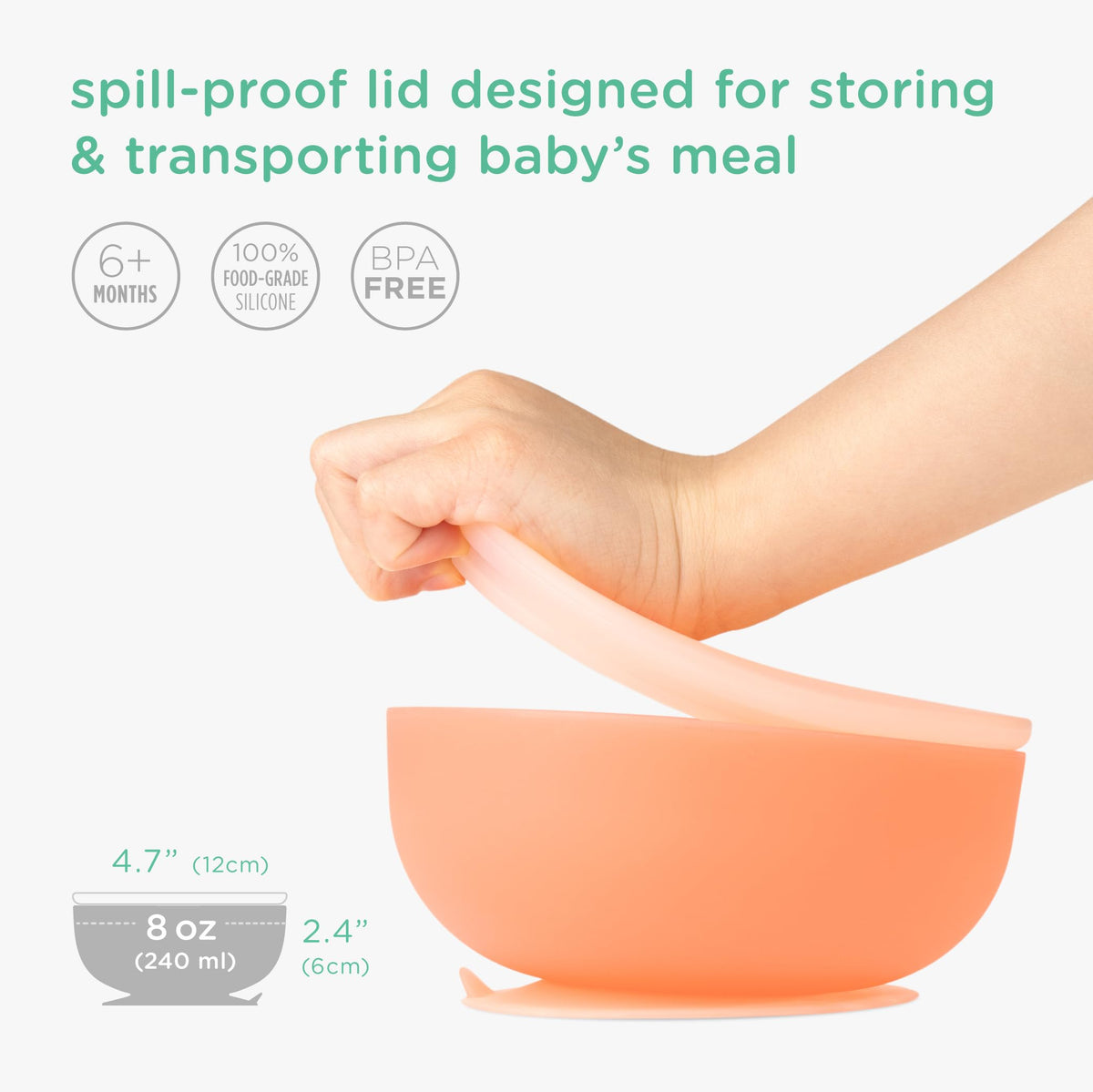 Olababy - tazón de succión 100% silicona con tapa para alimentación no empotrado, esencial para la primera etapa de autoalimentación para niños pequeños y niños, alimentador de aperitivos con destete