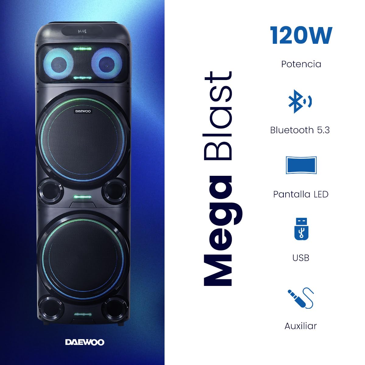 Select Sound Bafle Recargable Bluetooth DW Mega Blast, 2x15, 100W RMS