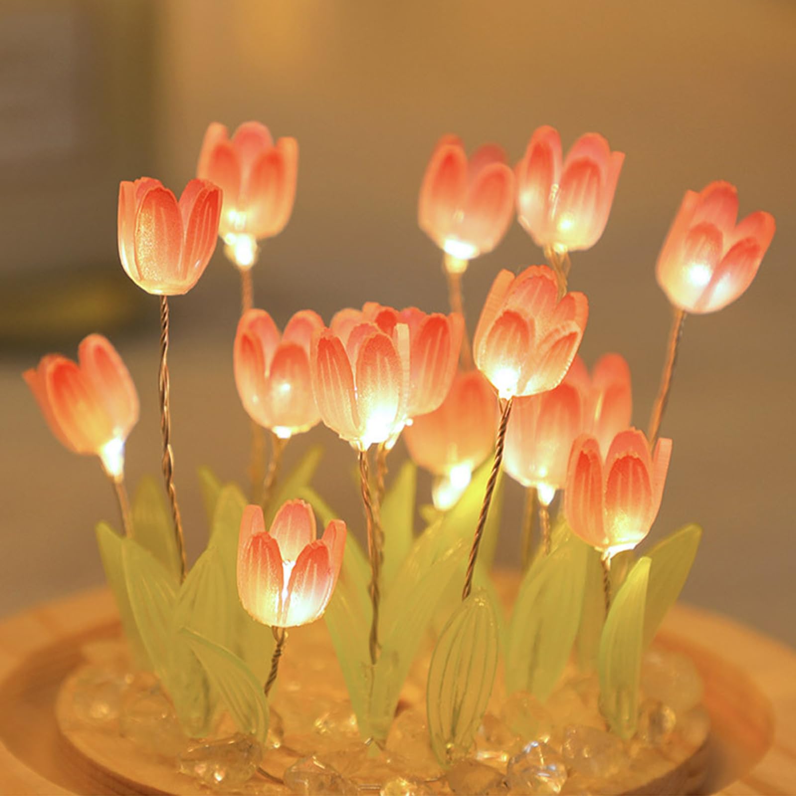 lankatt DIY Lámpara de noche de tulipán, Lámpara de tulipán LED hecha a mano, Regalo para mamá, Regalo para novia, Perfecto para cumpleaños, vacaciones, fiestas, bodas (USB-Rosa)
