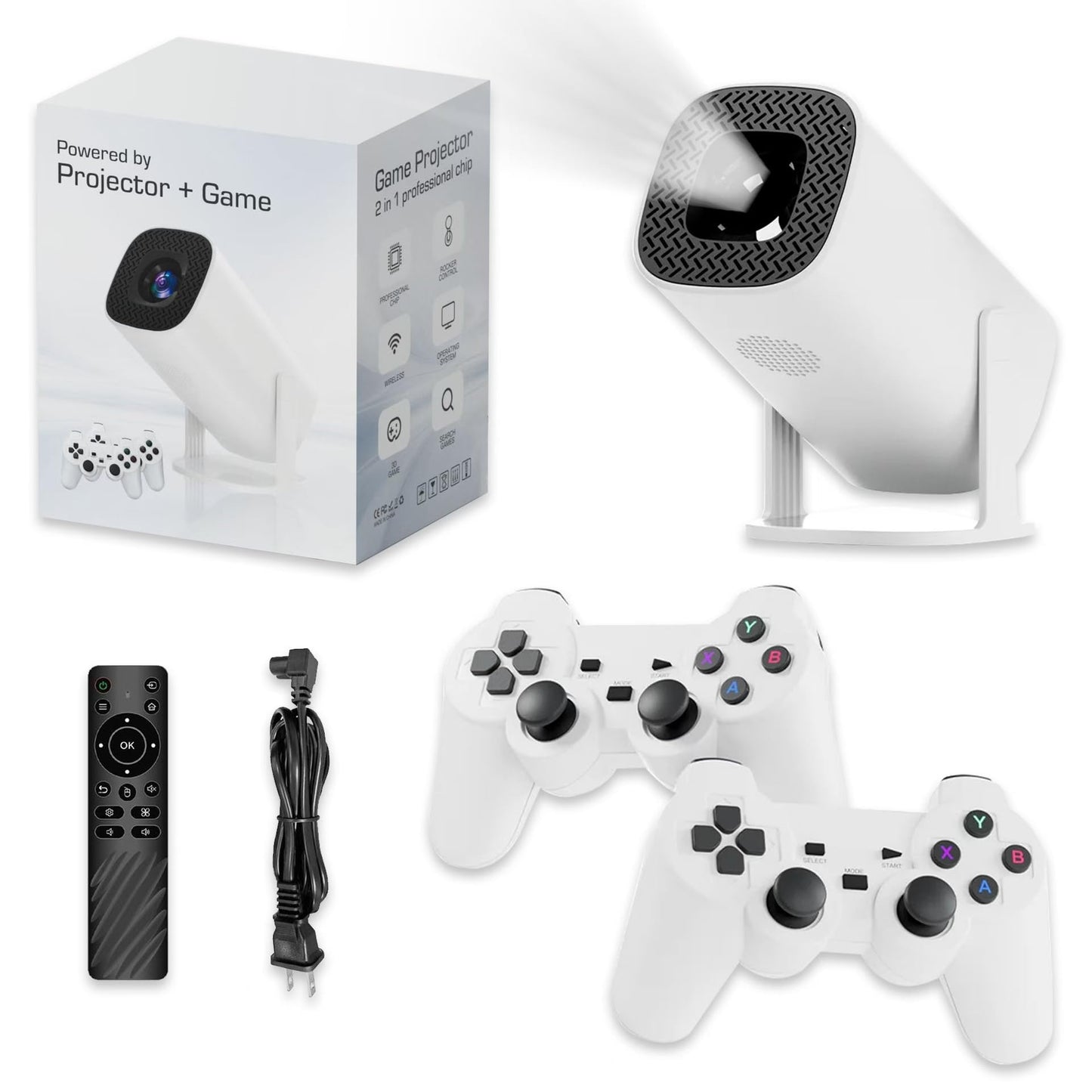 Nueva consola de juegos retro P30 con proyector, proyector portátil 4K HD con más de 36000 juegos, Plug and Play TV Video Game Stick, proyector inteligente con controladores inalámbricos de 2.4 g