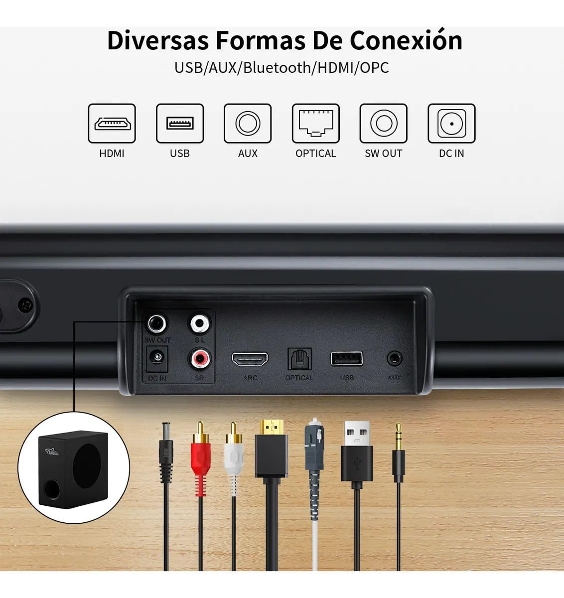 AUDISHAKO Barra de Sonido para TV Juegos de PC, Soundbar Subwoofer 5.1 Teatro En Casa Bass Boost Bluetooth 5.3, HDMI ARC/AUX, Control Remoto,Home Theater TV 5.1 BM-880