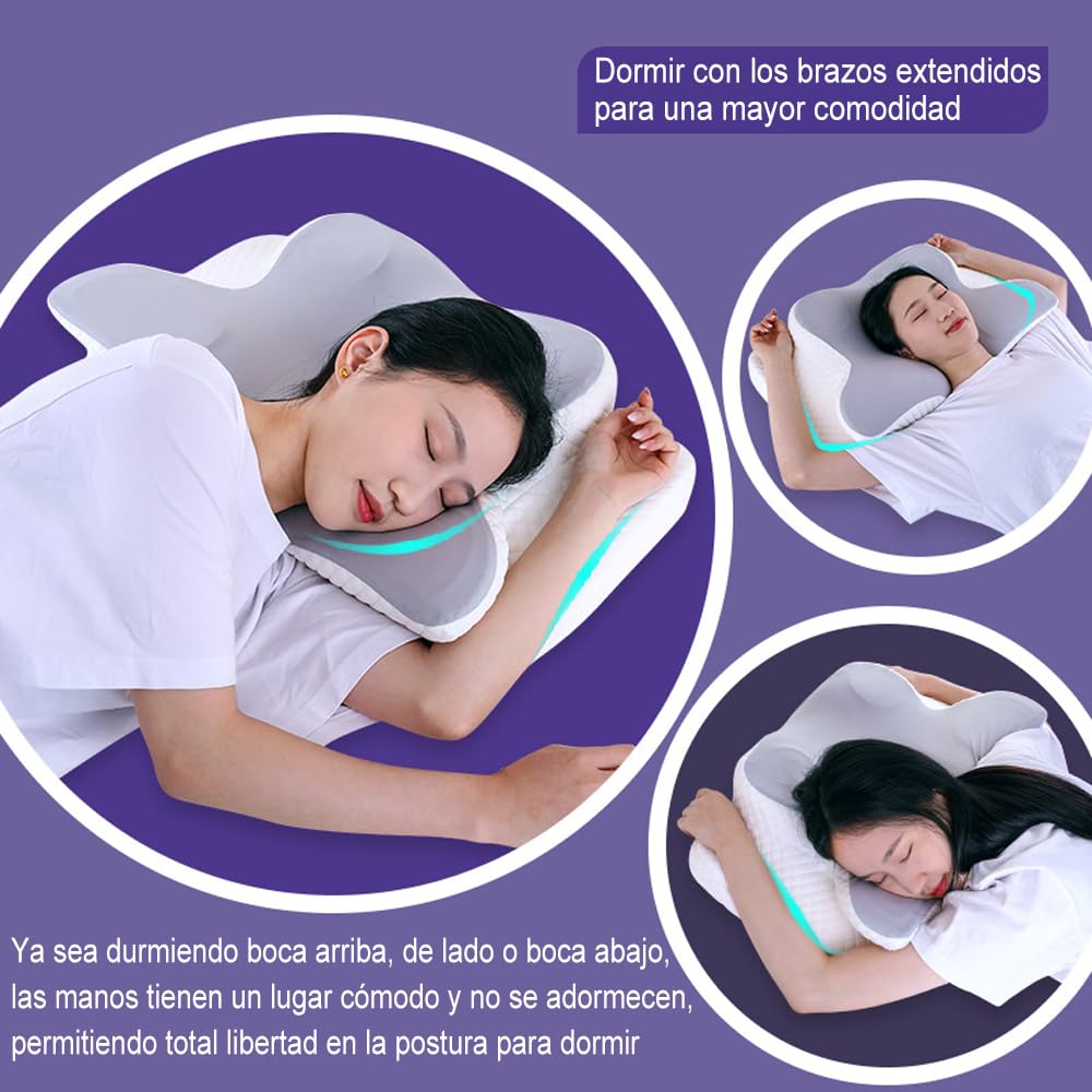 JeeLeeko Almohada Cervical de Espuma viscoelástica Almohada ortopédica ergonómica 2 en 1 Que Alivia el Dolor de Cuello y Brinda Soporte Contorneado para Personas Que Duermen de Lado,Gris
